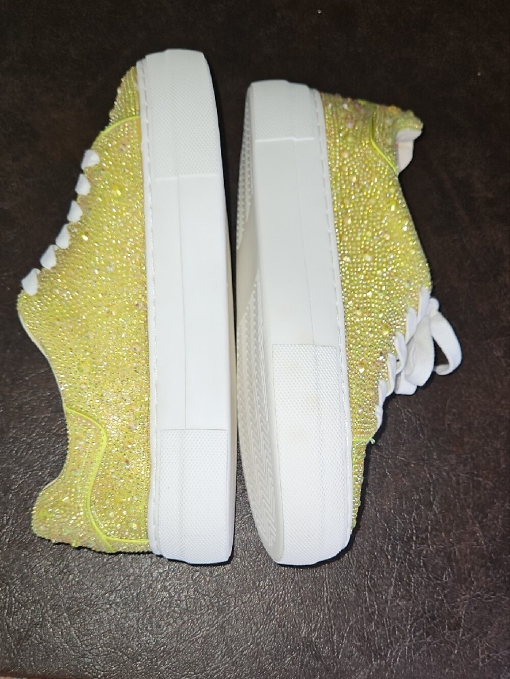 Betsey Johnson Sidny Bright Citron Yellow Crystal Embellished Platform Sneakers - Picture 8 of 11